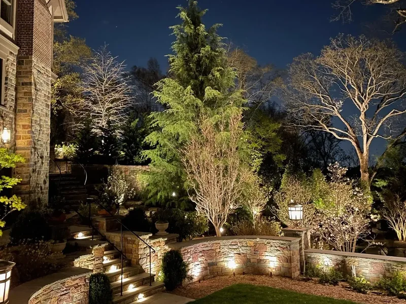 Nighttime architectural lighting on a Franklin, TN home