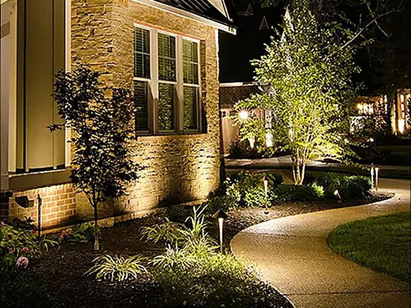 Custom outdoor lighting on a Franklin, TN home facade
